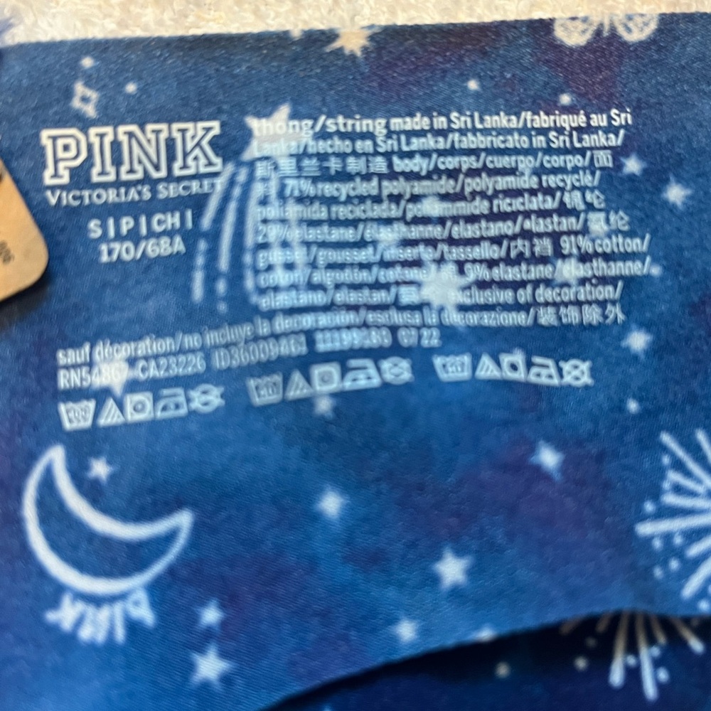 Pink Victoria’s Secret Thong String Bikini Panties Blue Butterfly Celestial Star - Picture 8 of 10